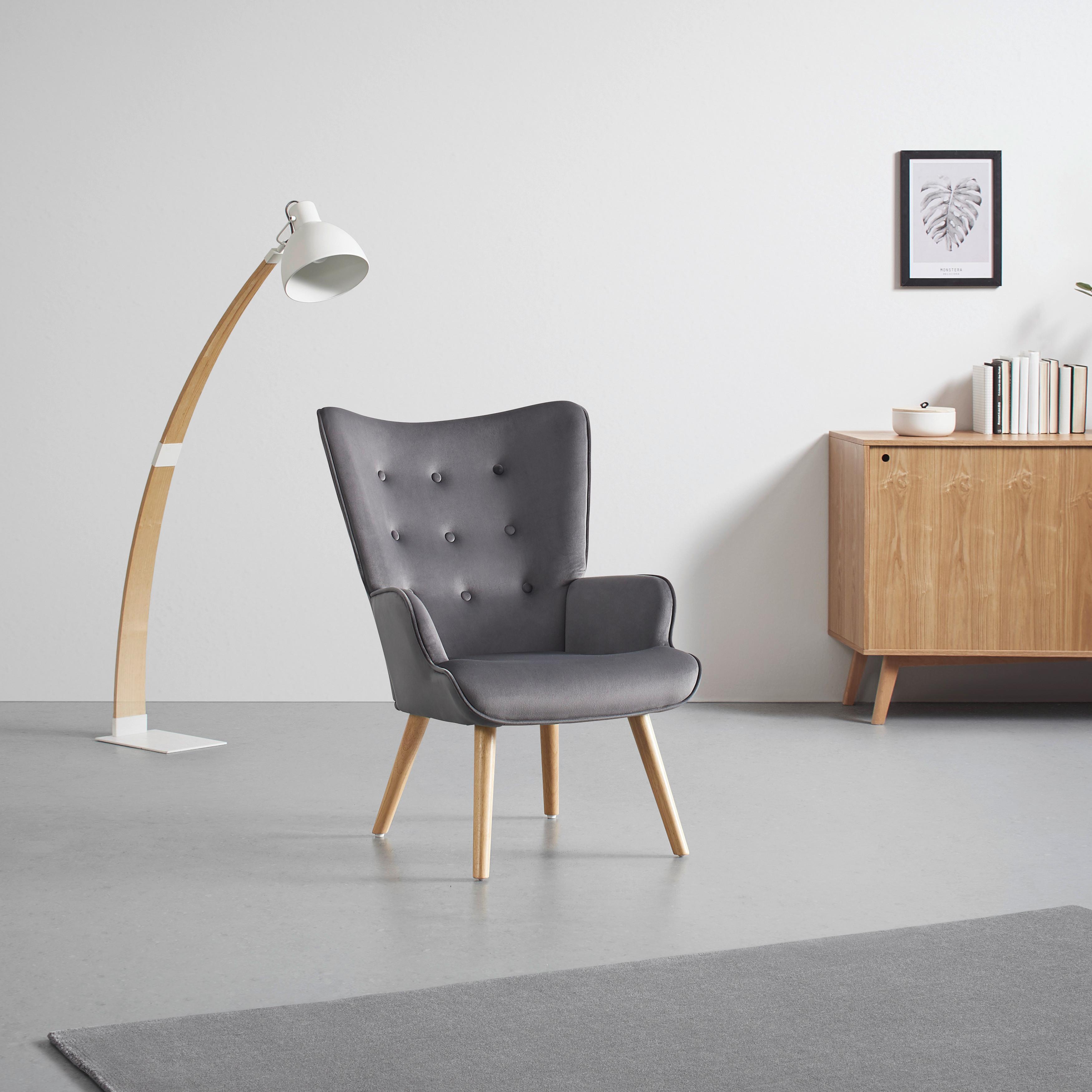 Křeslo Celina Šedá - šedá/přírodní barvy, Moderní, dřevo/textil (68/95/74.5cm) - P & B