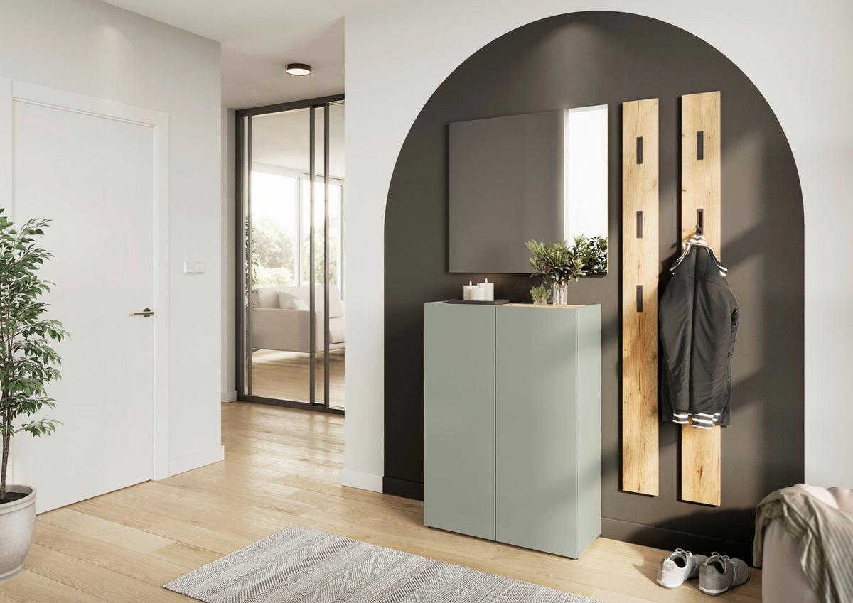 Schuhschrank Alviano Weiß/Eiche Dekor B: 74cm - Eichefarben/Schwarz, Design, Holzwerkstoff (74/105/33cm) - Germania