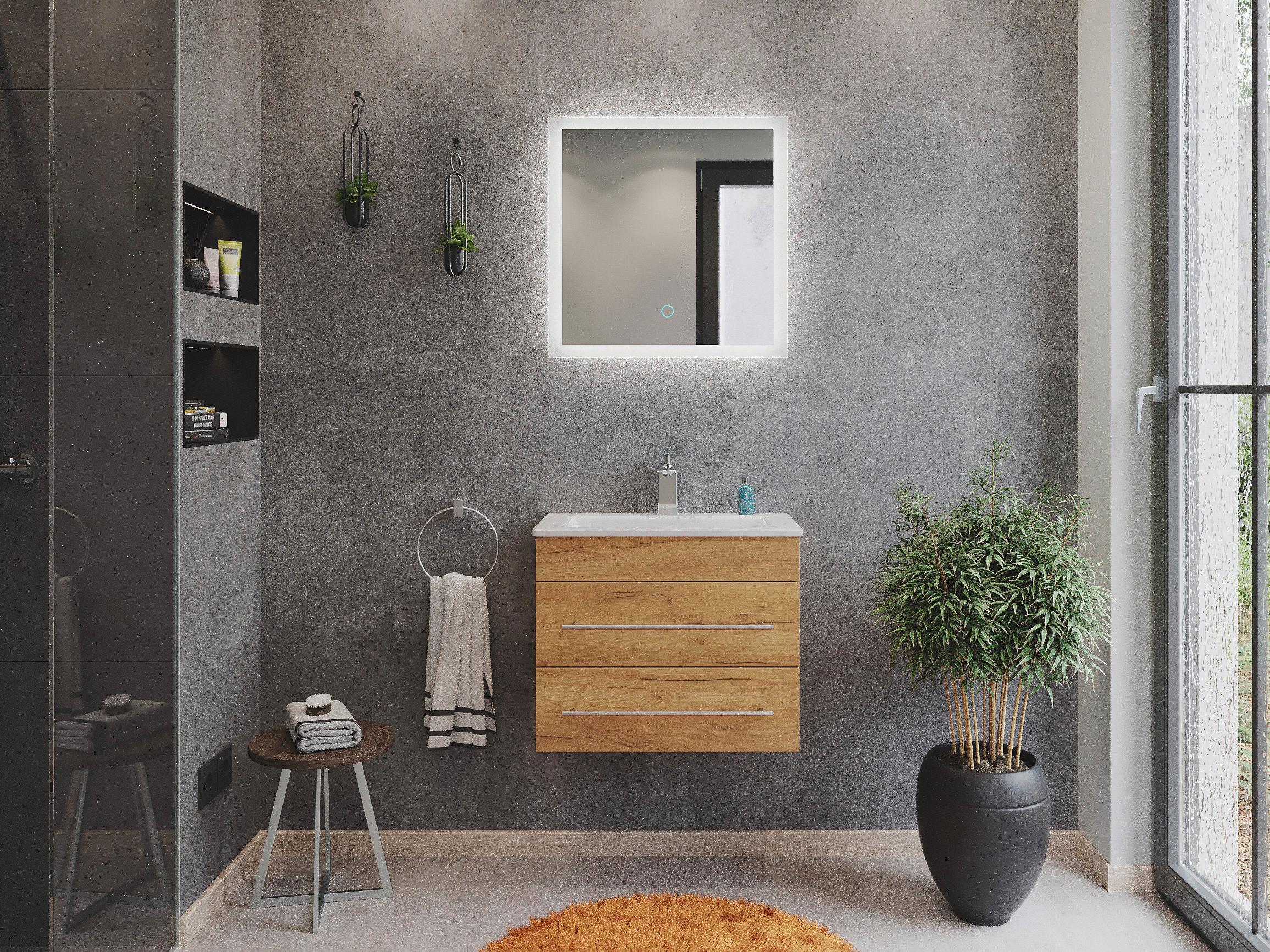 Badezimmer Portus Eiche Dekor B: 60,6 cm - Eichefarben/Weiß, MODERN, Keramik/Holzwerkstoff (60,6cm) - MID.YOU