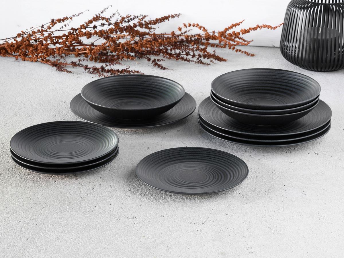 Tafelservice Keramik 4 Personen Geschirr Set Schwarz - Schwarz, Trend, Keramik - Creatable