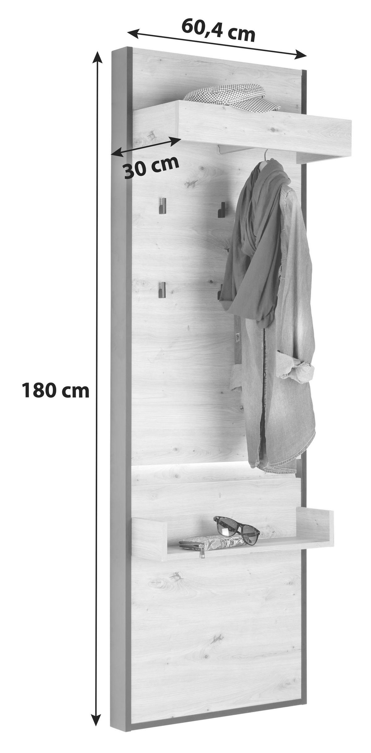 Garderobenpaneel Welcome Mit Hutablage B: 60,4 cm 4 Haken - Schwarz/Eiche Artisan, MODERN, Holzwerkstoff (60,4/180/30cm)