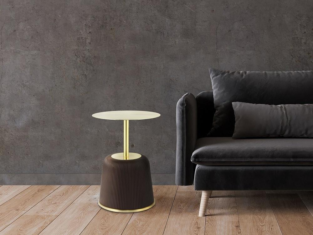 Beistelltisch Jokai 325 Braun - Goldfarben/Rosa, Design, Holzwerkstoff/Textil (40/55cm) - Kayoom