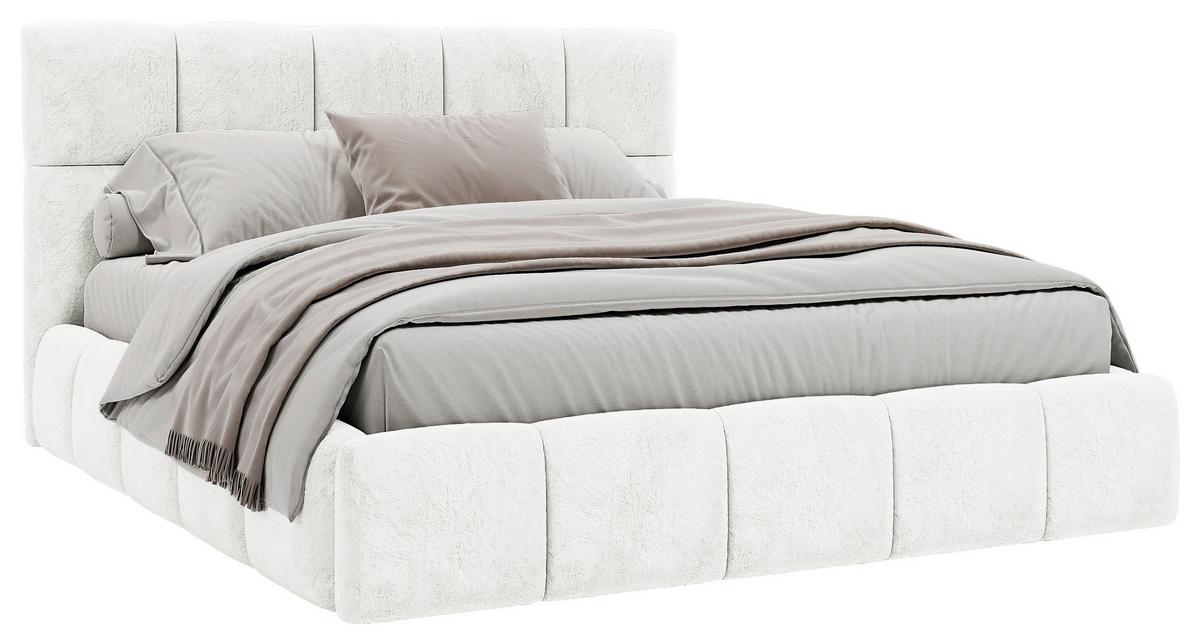 Polsterbett Cherry Microfaser Velours, Weiß, Lf: 140x200 Cm - Schwarz/Weiß, MODERN, Holz/Holzwerkstoff (140/200cm) - MID.YOU