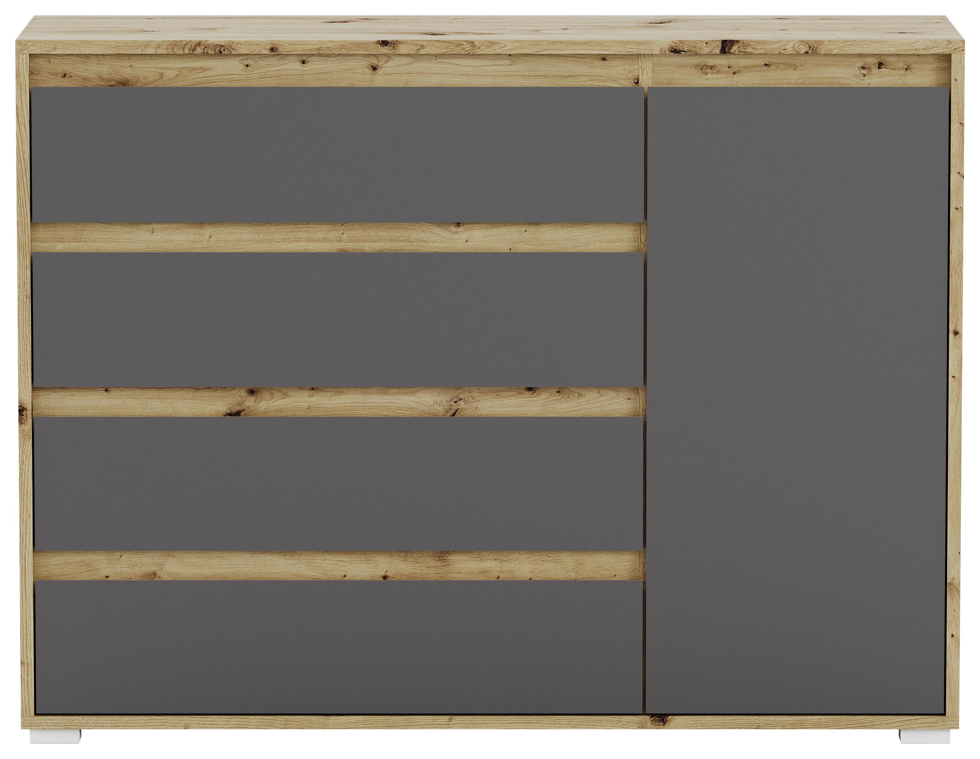 Kommode grifflos B: 113 cm Torino Eiche Dekor/Grau - Eichefarben/Silberfarben, MODERN (113/85/35cm)