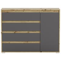 Kommode grifflos B: 113 cm Torino Eiche Dekor/Grau - Eichefarben/Silberfarben, MODERN (113/85/35cm)