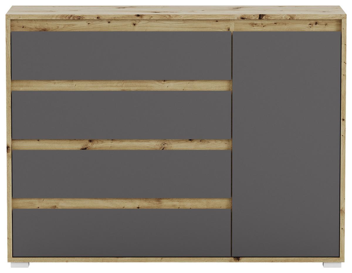 Kommode grifflos B: 113 cm Torino Eiche Dekor/Grau - Eichefarben/Silberfarben, MODERN (113/85/35cm)