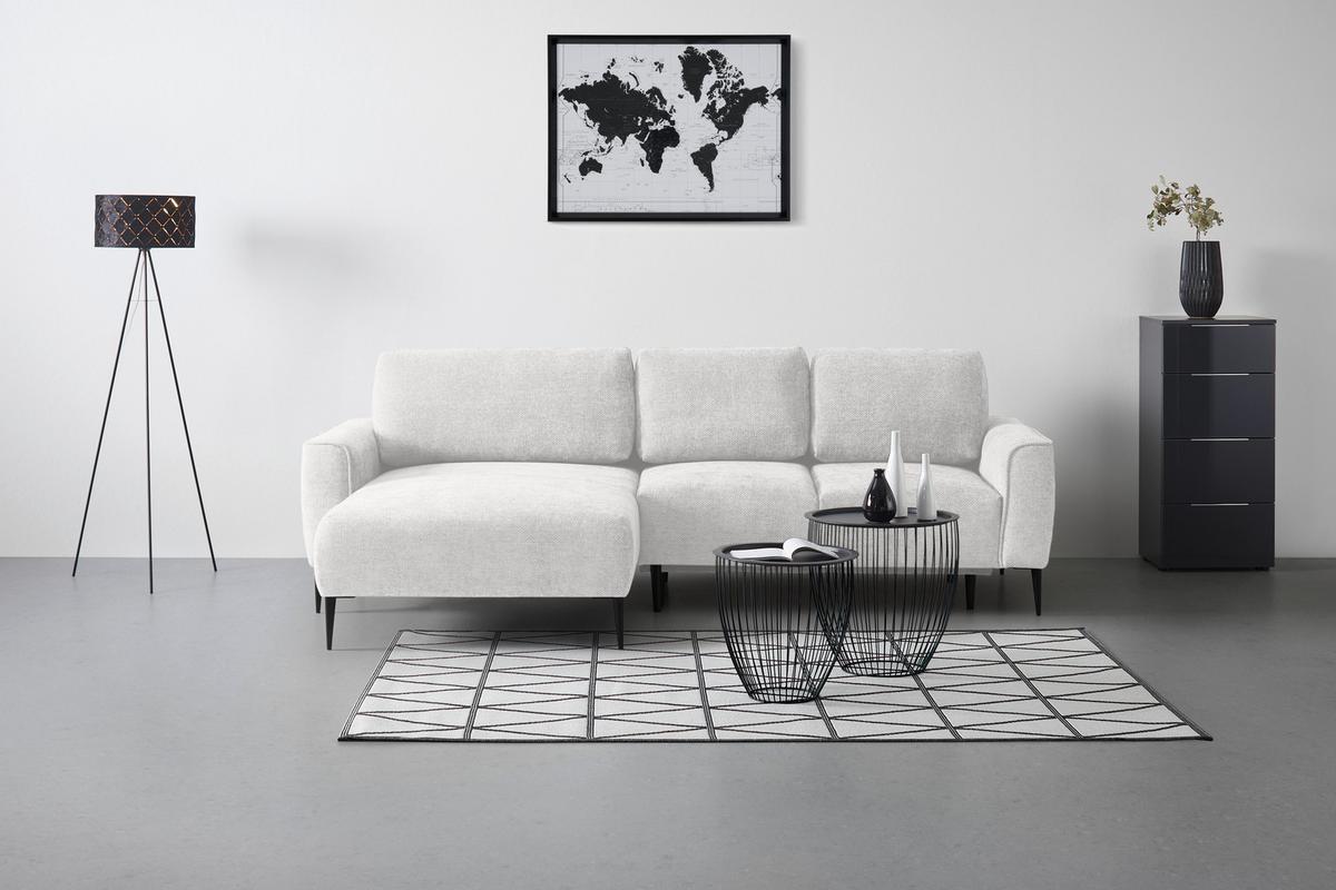 Rohová sedačka CUSTOM, levá, krémová žinylka - černá/krémová, Moderní, kov/textil (164/255cm) - Mömax