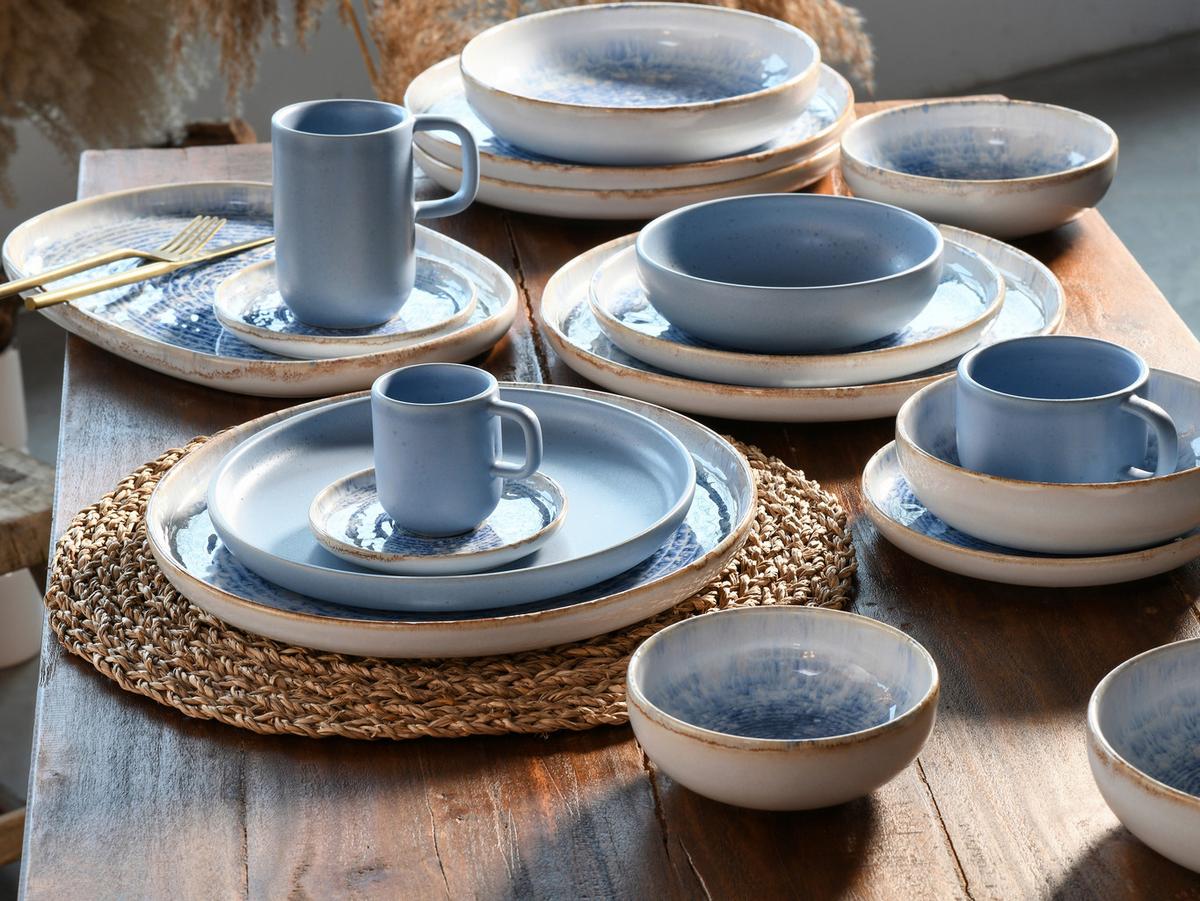 Tafelserviceset Uno Mykonos Steinzeug, Blau/Weiß, 8 -Teilig. - Blau/Weiß, Basics, Keramik - Creatable