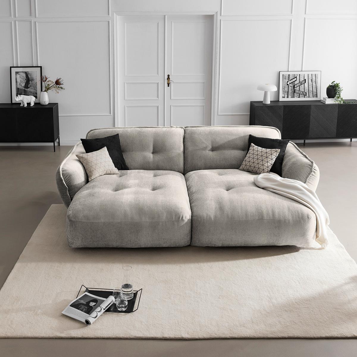 Bigsofa Fluffy, Silberfarben B: 285 Cm - Silberfarben/Schwarz, MODERN, Textil (285/87/184cm) - Trendmanufaktur