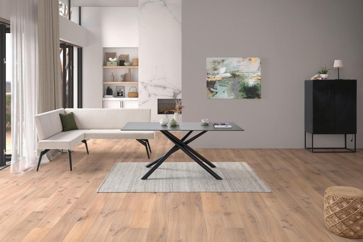 Eckbank Tinos Beige, S: 150x190 Cm - Beige/Schwarz, KONVENTIONELL, Textil/Metall (150/190cm) - MID.YOU