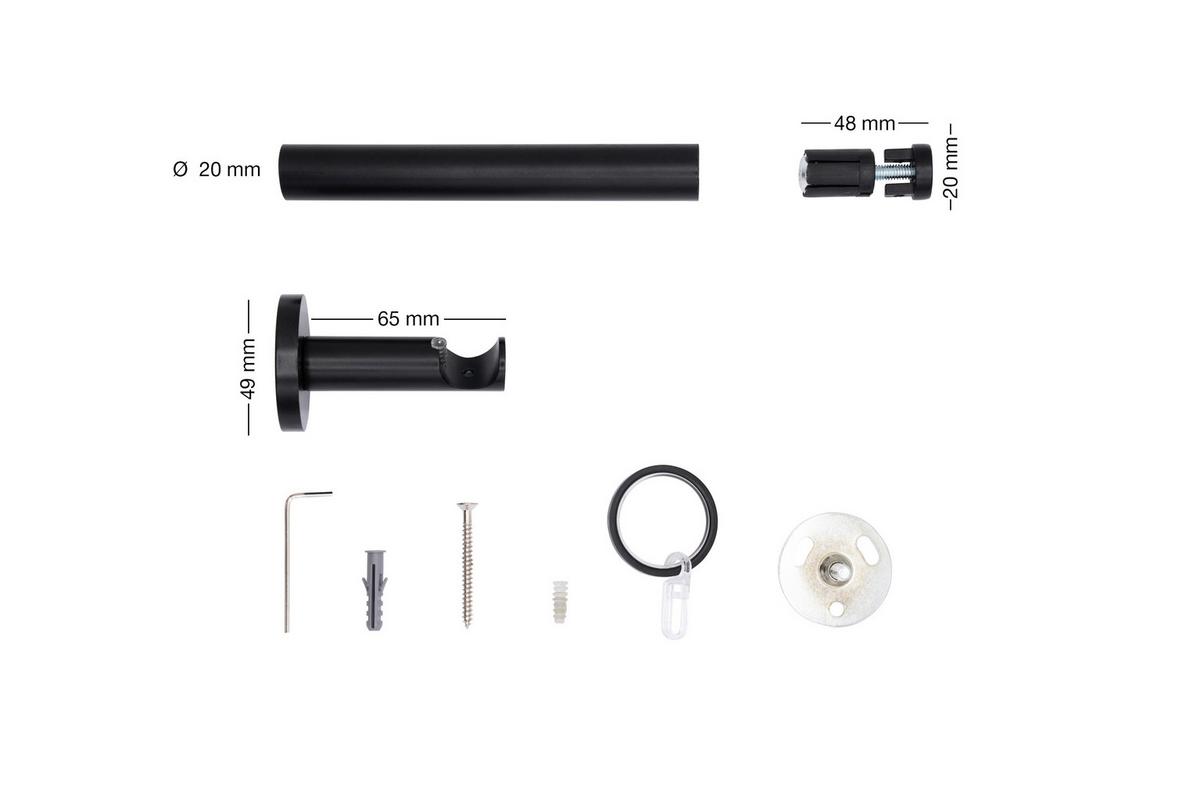 Rundstangengarnitur Schwarz L: 100 cm - Schwarz, Basics, Metall (100cm)