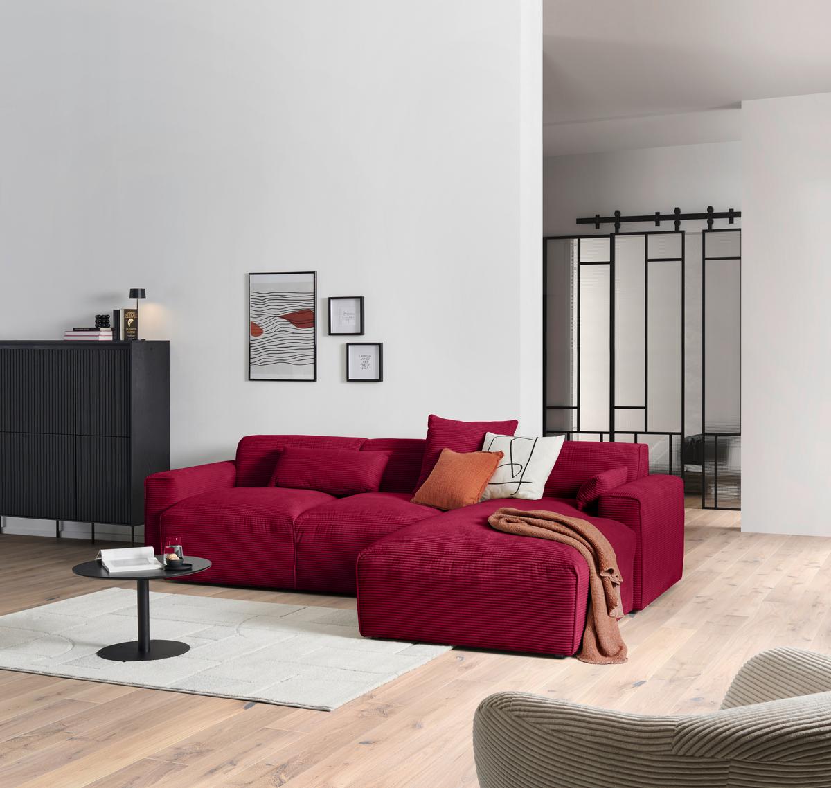 Ecksofa Pearl - Rot/Schwarz, Design, Textil (303/196cm) - Livetastic