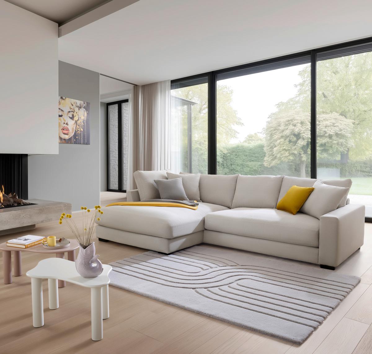 Rohová sedačka PEDRO, ľavá, béžová, s vankúšmi - čierna/béžová, Modern, textil/plast (190/83/300cm) - Mömax