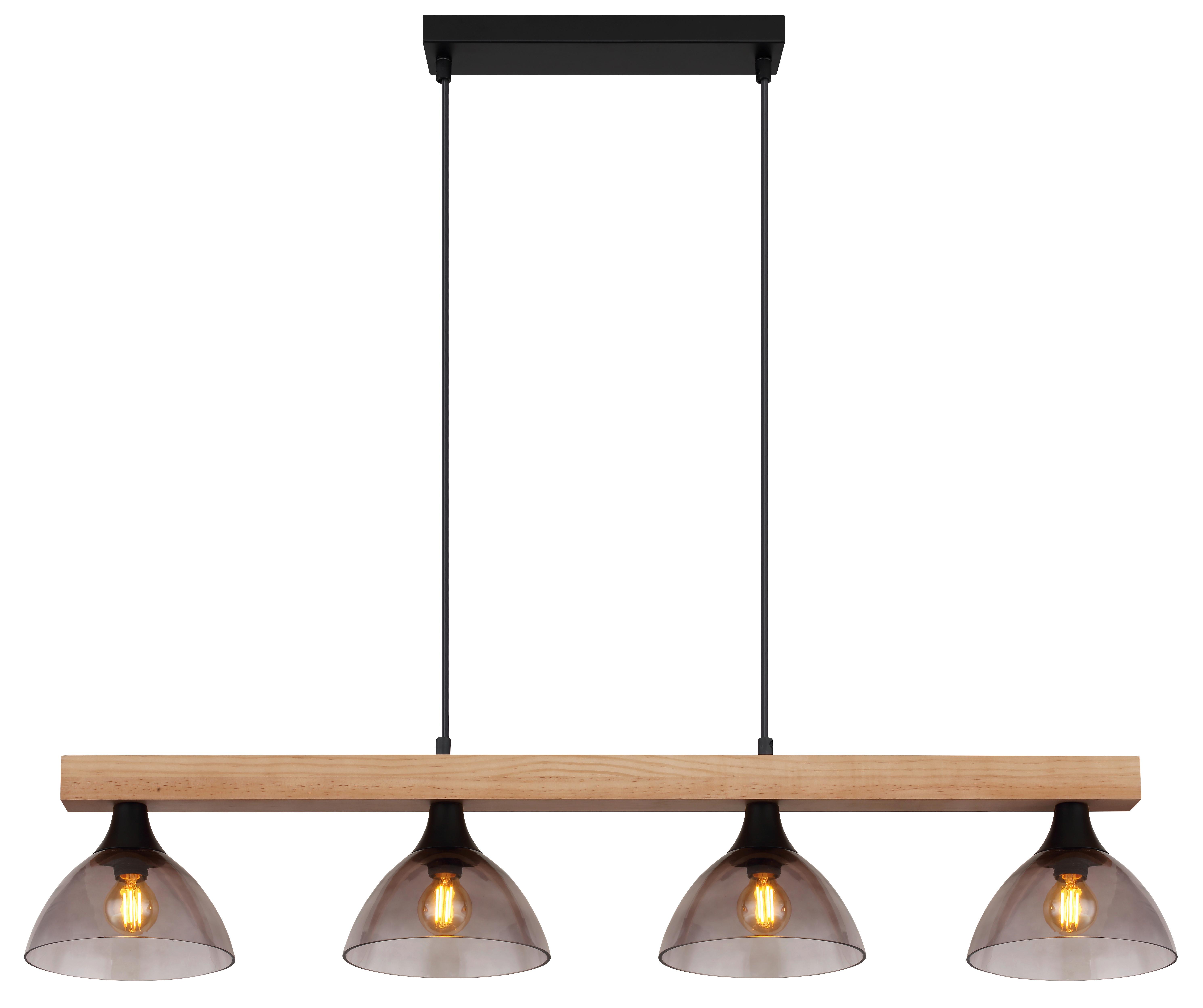 HÄNGELEUCHTE 15544-4H LINDI - Schwarz/Naturfarben, Natur, Glas/Holz (96/17/150cm) - Globo