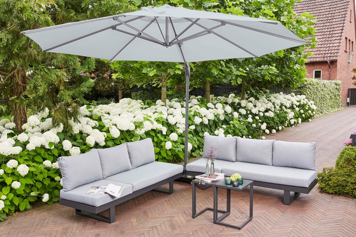 Ampelschirm Sunset N+ Ø 350 H: 252 Cm Anthrazit/grau - Anthrazit/Grau, KONVENTIONELL, Textil/Metall (350/350cm) - Siena Garden