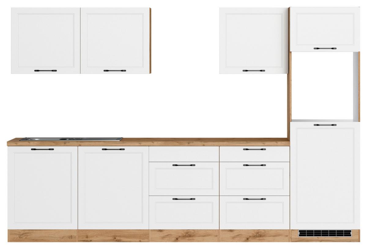 Küchenzeile Meran ohne Geräte B: 300 cm Weiß/Eiche Dekor - Eiche Wotan/Weiß, LIFESTYLE, Holzwerkstoff (300cm) - Held