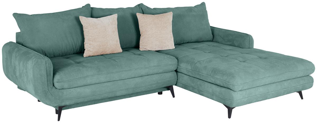 Ecksofa mit Schlaffunktion & Bettkasten Wave Türkis - Türkis/Beige, MODERN, Textil (266/189cm)