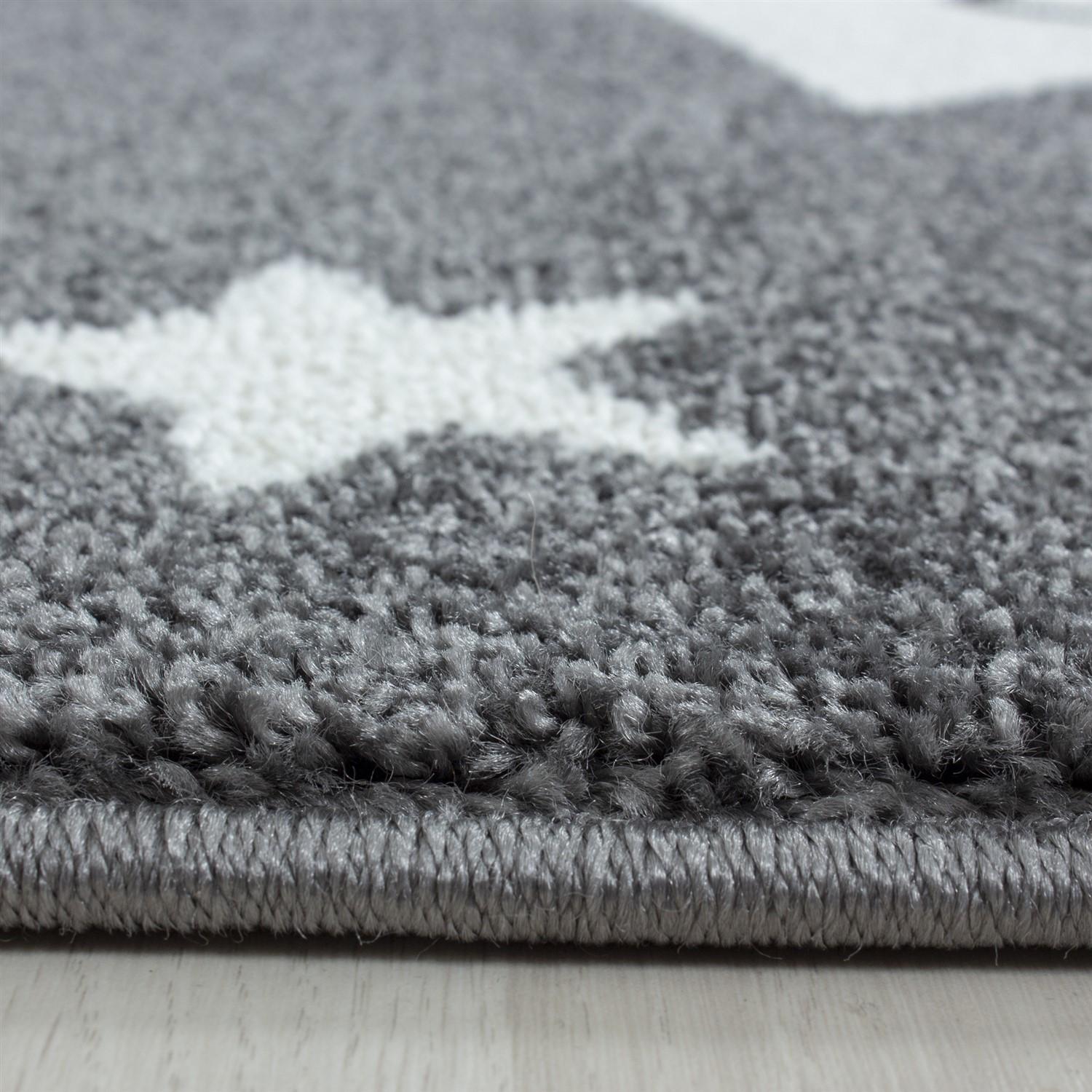Kinderteppich Rund Stern Grau/weiß Kids Ø 120 Cm - Weiß/Grau, Trend, Textil (120cm)