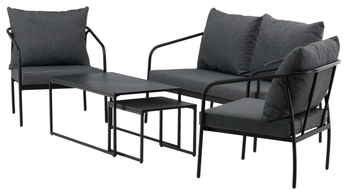 Loungegarnitur Sopot - Dunkelgrau/Schwarz, KONVENTIONELL, Textil/Metall - Gardenson