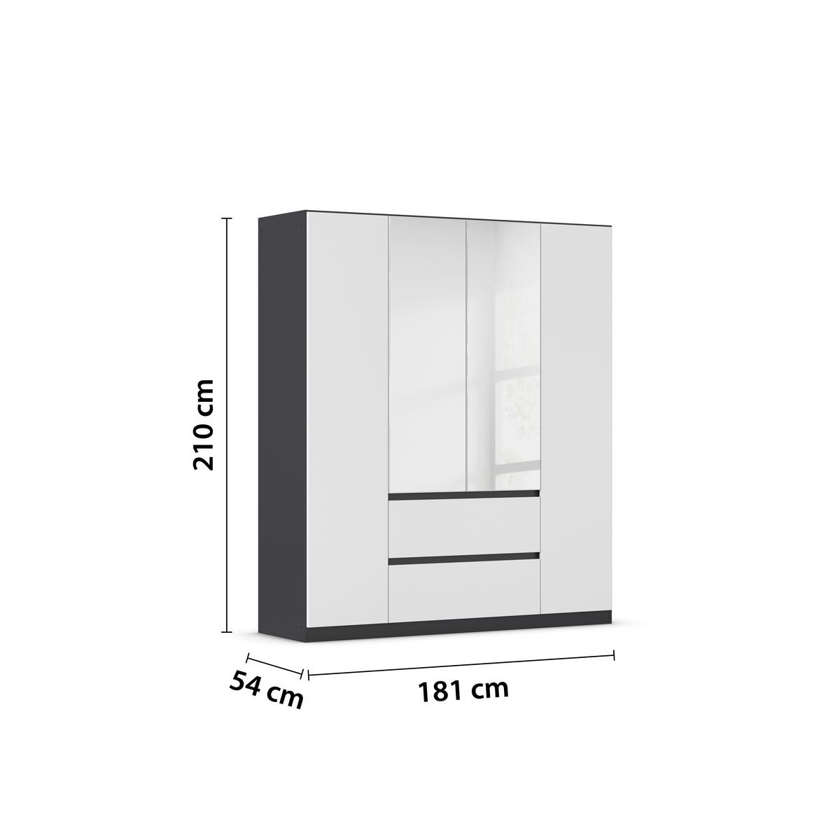 Drehtürenschrank Mainz Grau/Weiß B: 181 cm - Silberfarben/Weiß, Basics, Holzwerkstoff (181/210/54cm) - Rauch Möbel