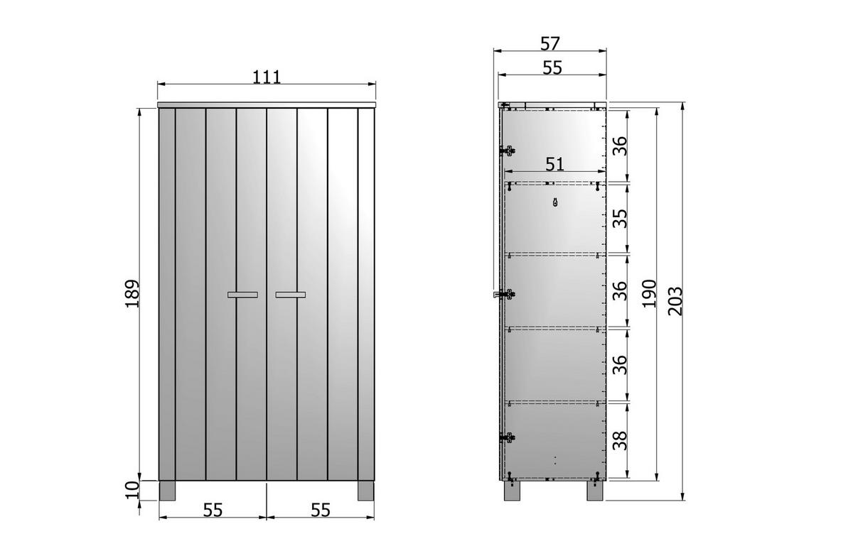 Garderobenschrank Dennis Grau B: 111 Cm - Grau, Design, Holz (111/202/55cm) - Livetastic