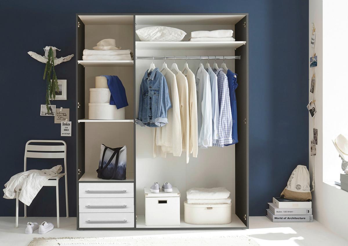 Drehtürenschrank Mit Laden B: 155 Cm Lyss Weiß/graphit - Graphitfarben/Weiß, MODERN, Holzwerkstoff (155/194/58cm) - Livetastic