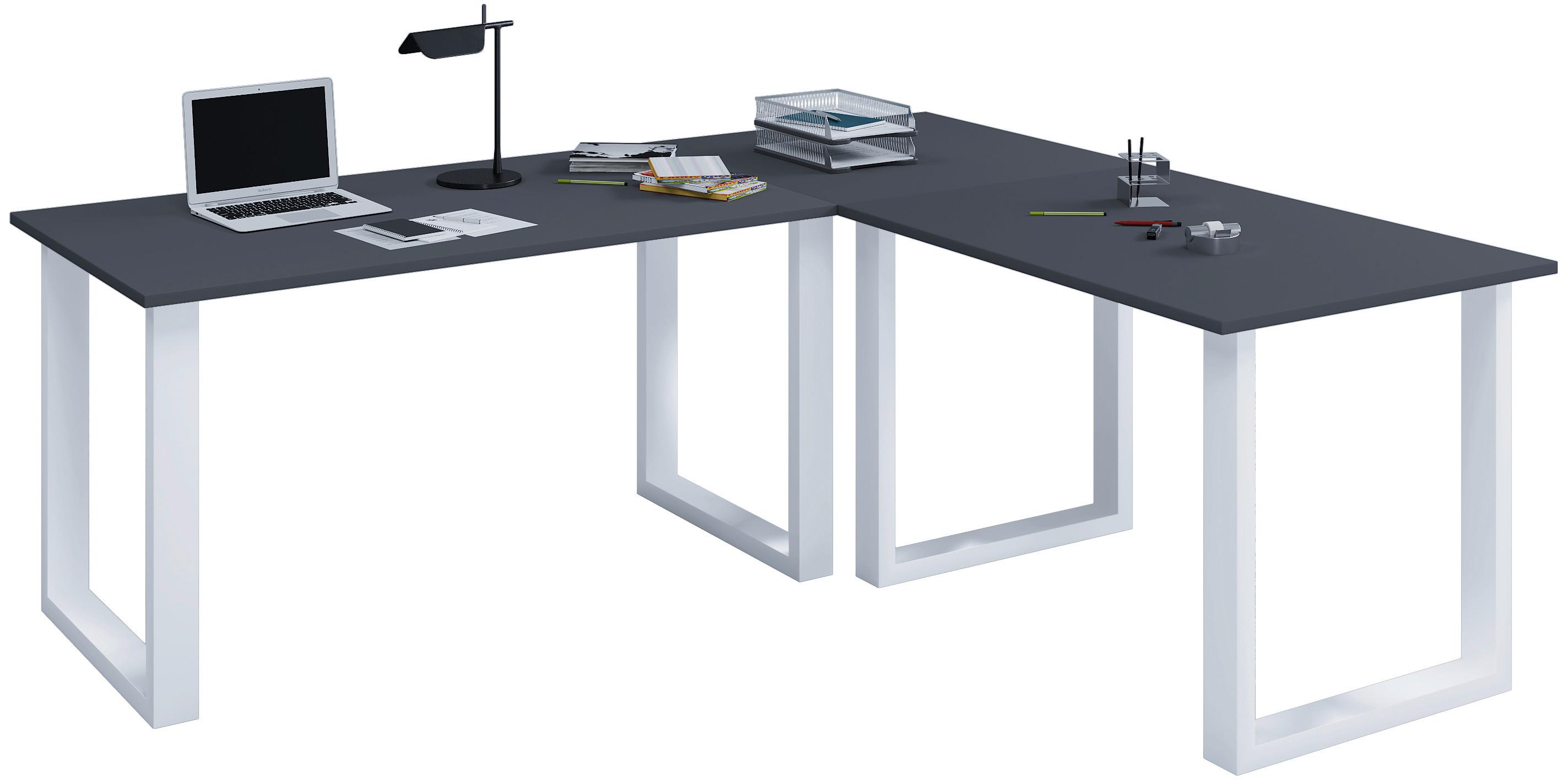 Eckschreibtisch Lona Anthrazit/silberfarbe L: 220cm - Anthrazit/Silberfarben, Design, Holzwerkstoff/Metall (220/190/76cm) - MID.YOU
