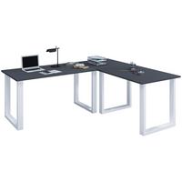 Eckschreibtisch Lona Anthrazit/silberfarbe L: 220cm - Anthrazit/Silberfarben, Design, Holzwerkstoff/Metall (220/190/76cm) - MID.YOU