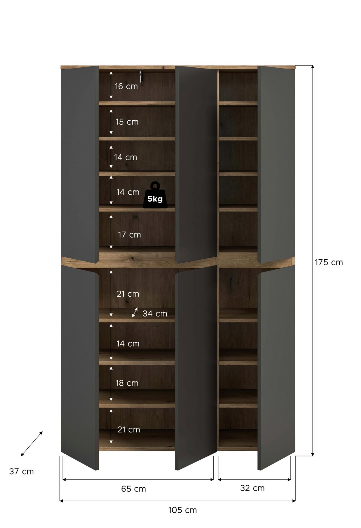Garderobenschrank Scarpa Anthrazit/eichefarben B: 105cm - Eichefarben/Anthrazit, Design, Holzwerkstoff (105/175/37cm) - Livetastic