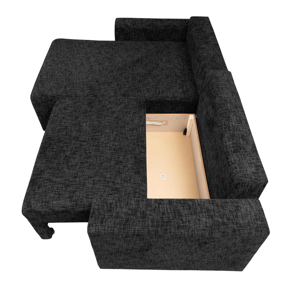 Ecksofa Dallas Struktur Schwarz 173x258 Cm - Schwarz, MODERN, Holz/Kunststoff (173/258cm)