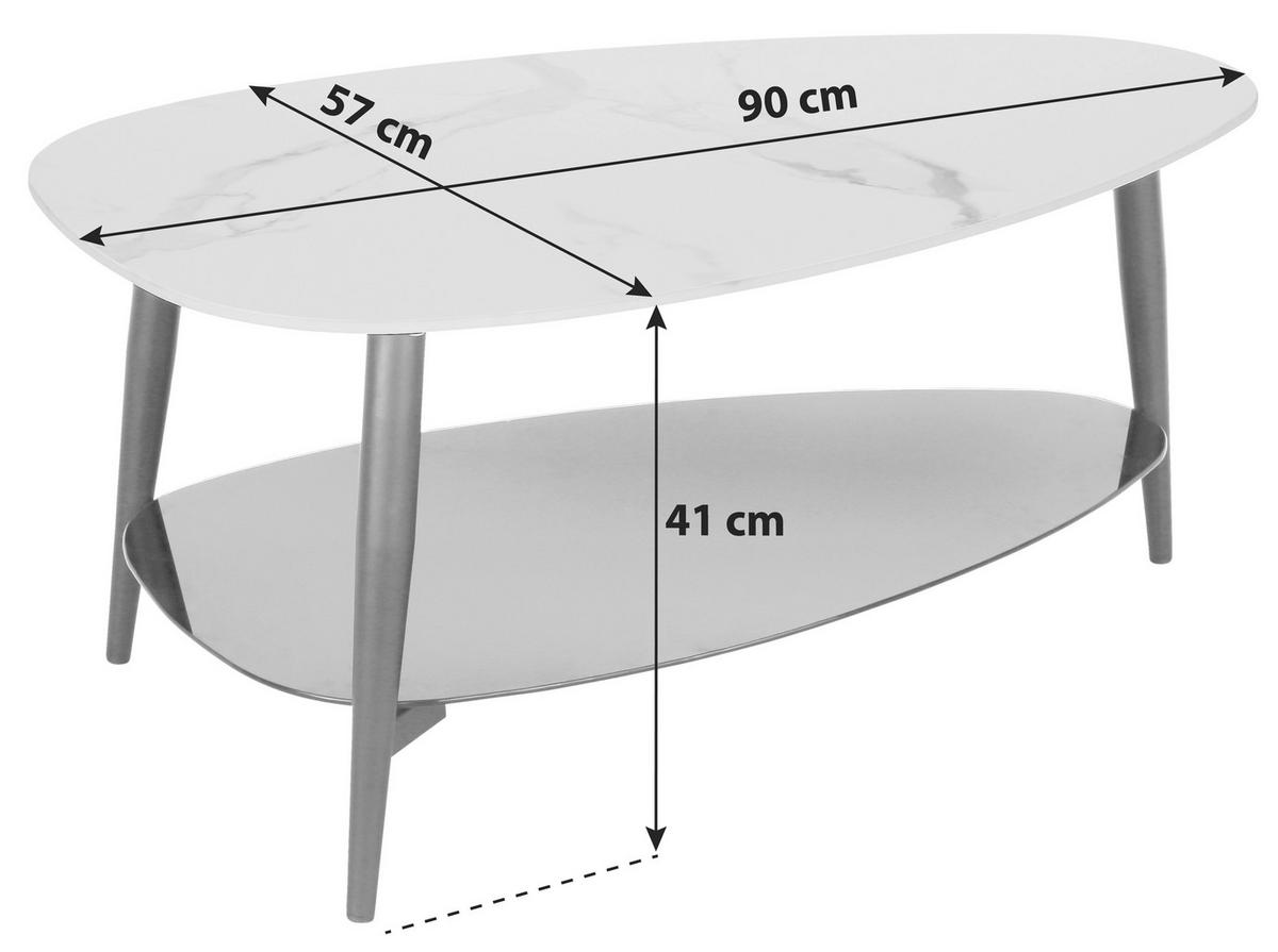 Couchtisch mit Ablageplatte Stone Weiß - Schwarz/Weiß, MODERN, Glas/Keramik (90/41/57cm)