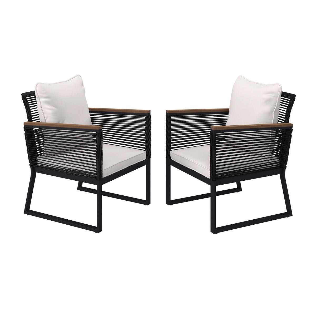 SADA ZÁHRADNÝCH KRESIEL TONI - čierna/krémová, Modern, kov/textil (56/70/76cm) - Bessagi Garden