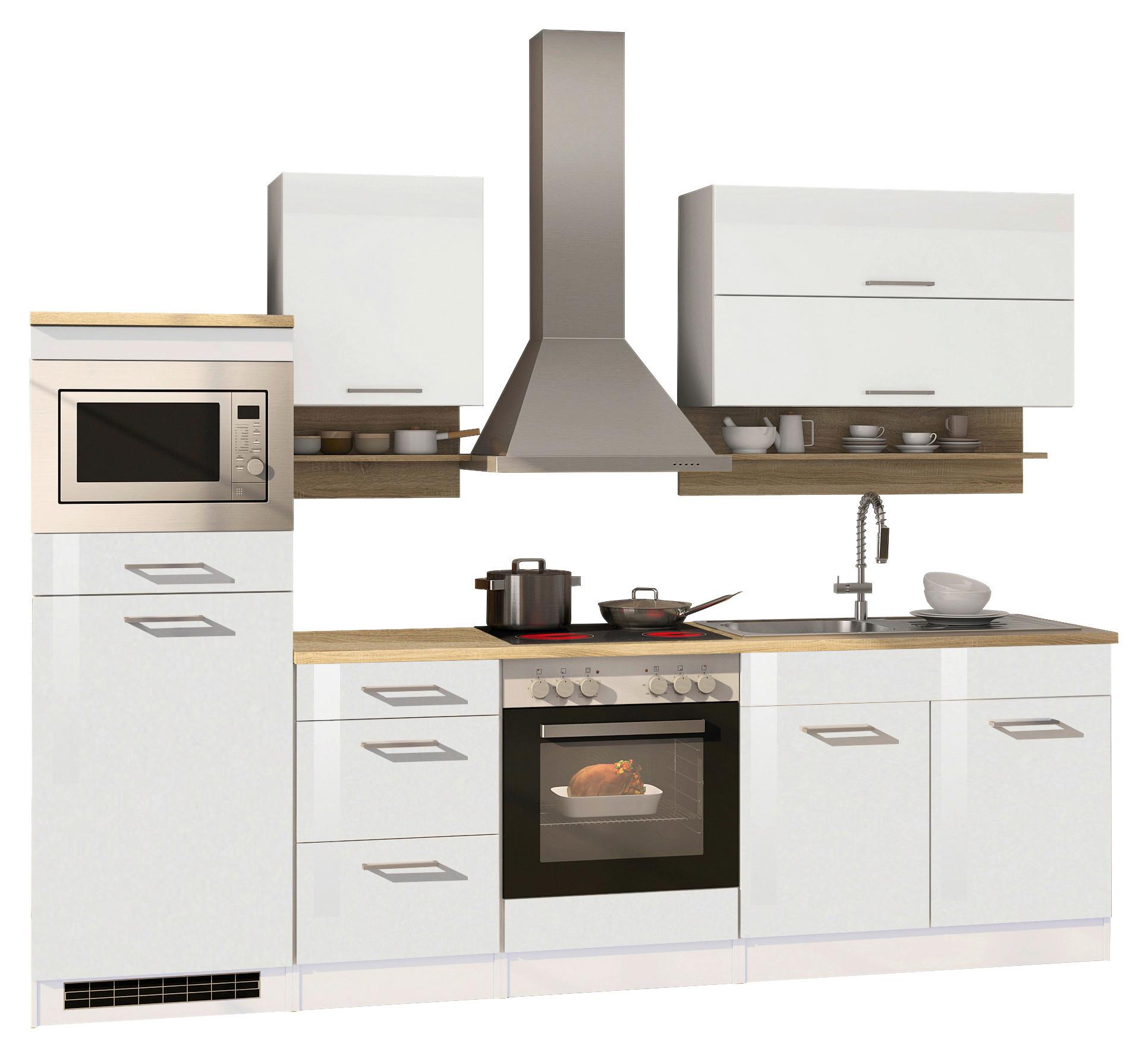 Küchenzeile Mailand Mit Geräten 270 Cm Weiß Hochglanz - Eichefarben/Weiß Hochglanz, MODERN, Holzwerkstoff (270cm) - Held