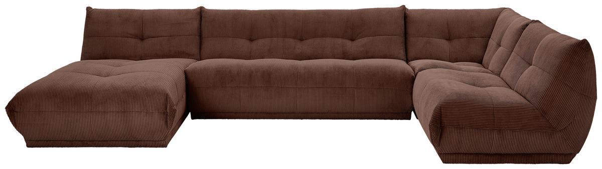 Wohnlandschaft Giselle Braun Cord - Braun, Trend, Textil (185/390/210cm) - Livetastic