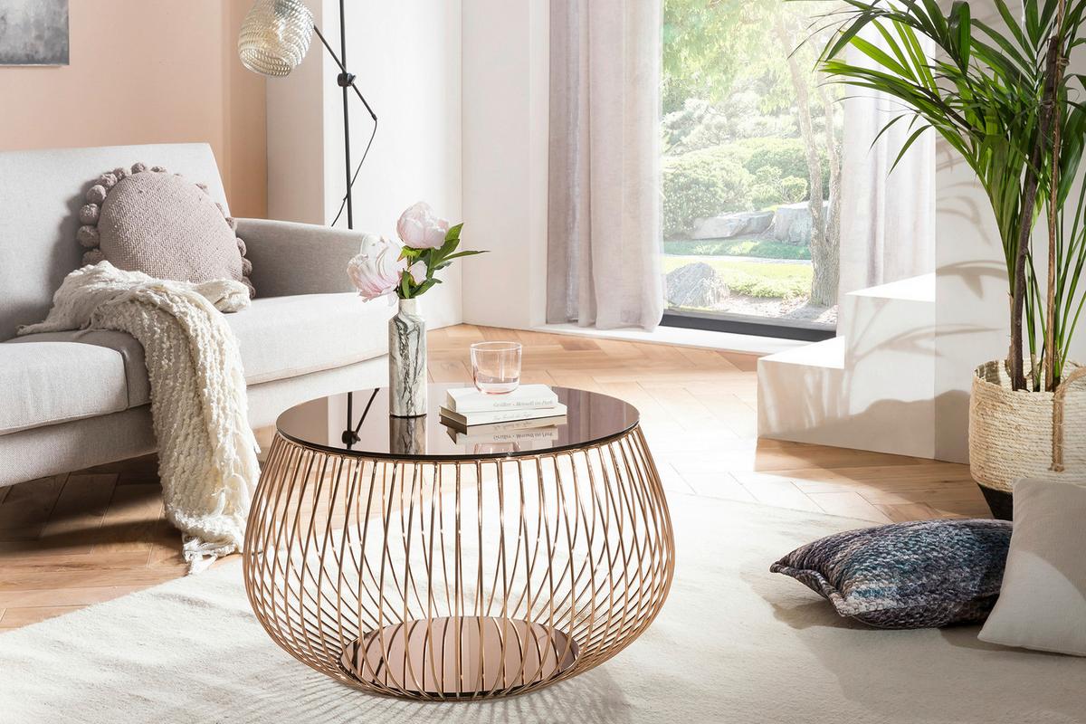 Couchtisch Roségold L: 72 cm - Roségold, Design, Glas/Metall (72/72/42cm) - Livetastic