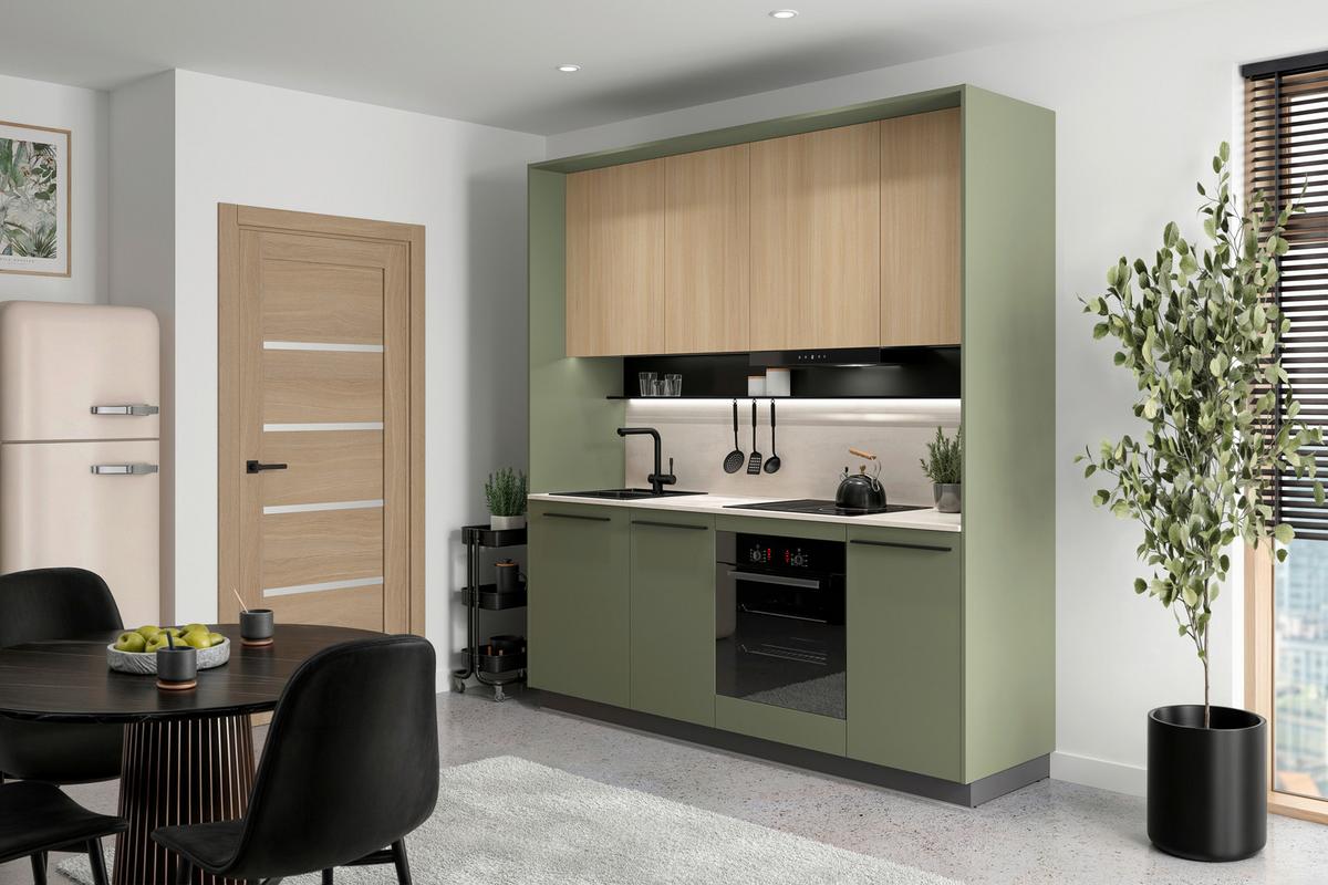 Küchenblock Milino Small-Smg/Sbe - Dunkelgrün/Eichefarben, Basics, Holzwerkstoff (210cm) - Visiona