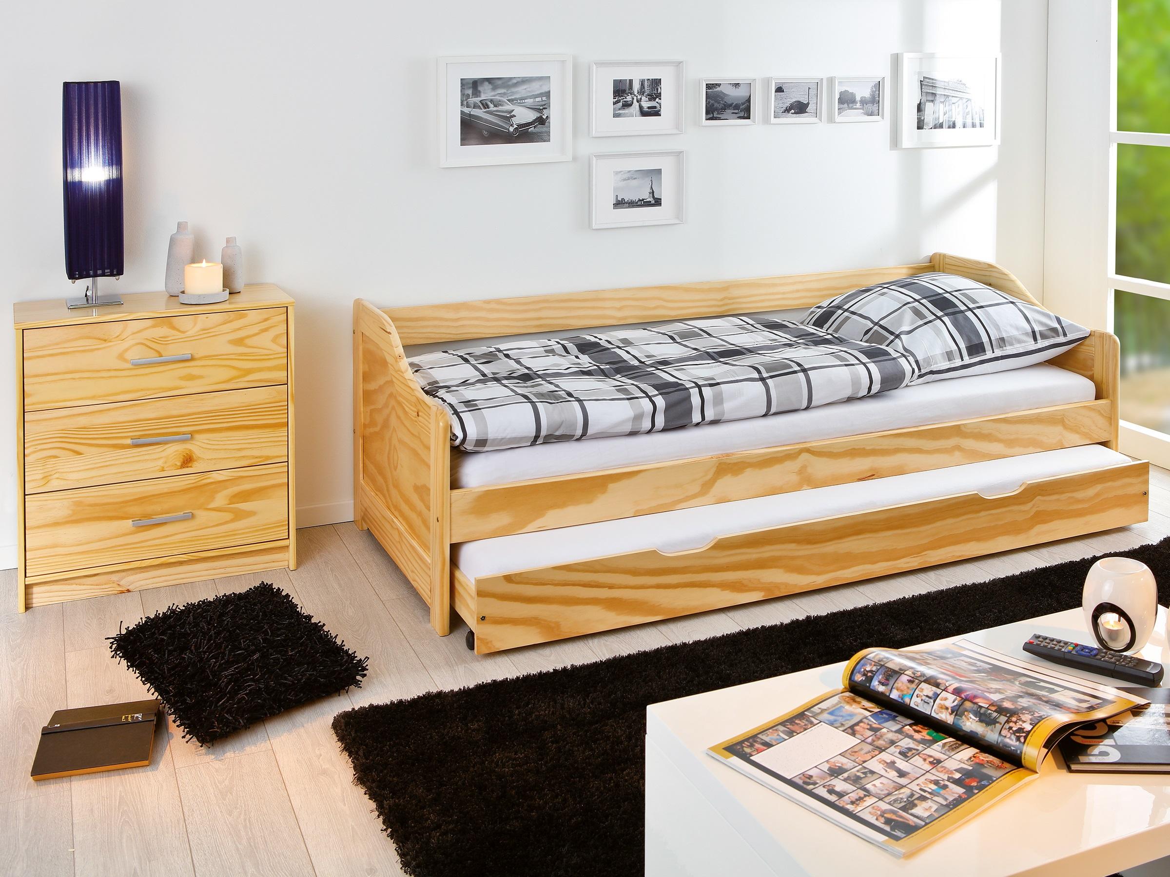 Postel S Výsuvnou Přistýlkou Laura, 90x200, Přírodní - barvy borovice/přírodní barvy, Konvenční, dřevo (90/200cm) - Carryhome