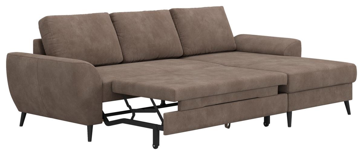 Ecksofa mit Bettfunktion Terra Chenille taupe, B: 255cm - Taupe/Schwarz, Trend, Textil (255/154cm) - MID.YOU