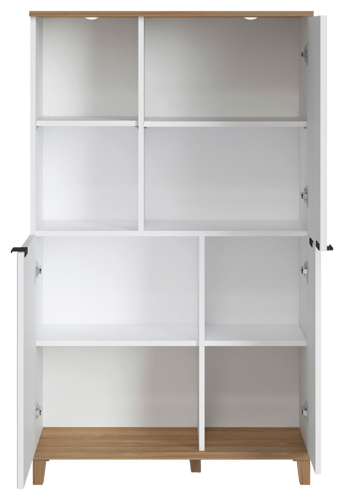 Highboard Pissee Alpin Weiß Grandson Eiche B: 84,8 Cm - MODERN, Holzwerkstoff (84,8/141,4/40cm)