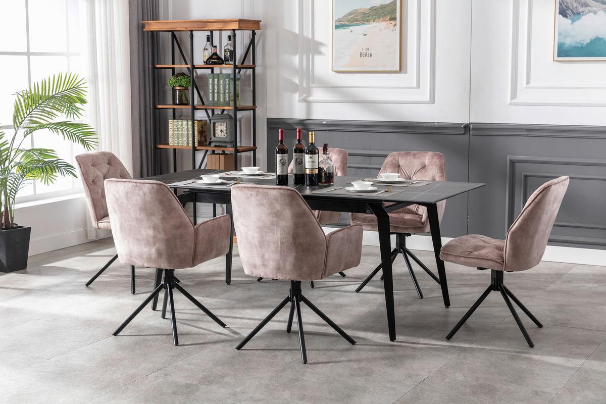 Esszimmerstuhl Sarina Beige/ Schwarz Gepolstert 2-Er Set - Beige/Schwarz, Basics, Textil/Metall (59,9/89/62cm) - MID.YOU