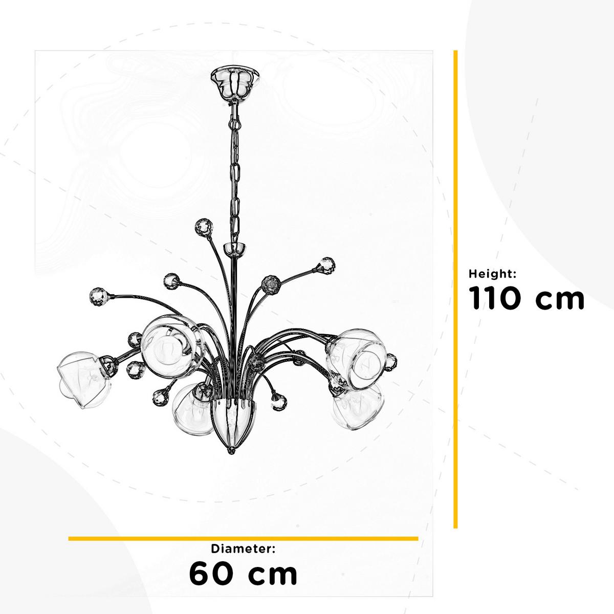 Kronleuchter 4775/5 - Chromfarben, KONVENTIONELL, Glas/Metall (60/110cm)