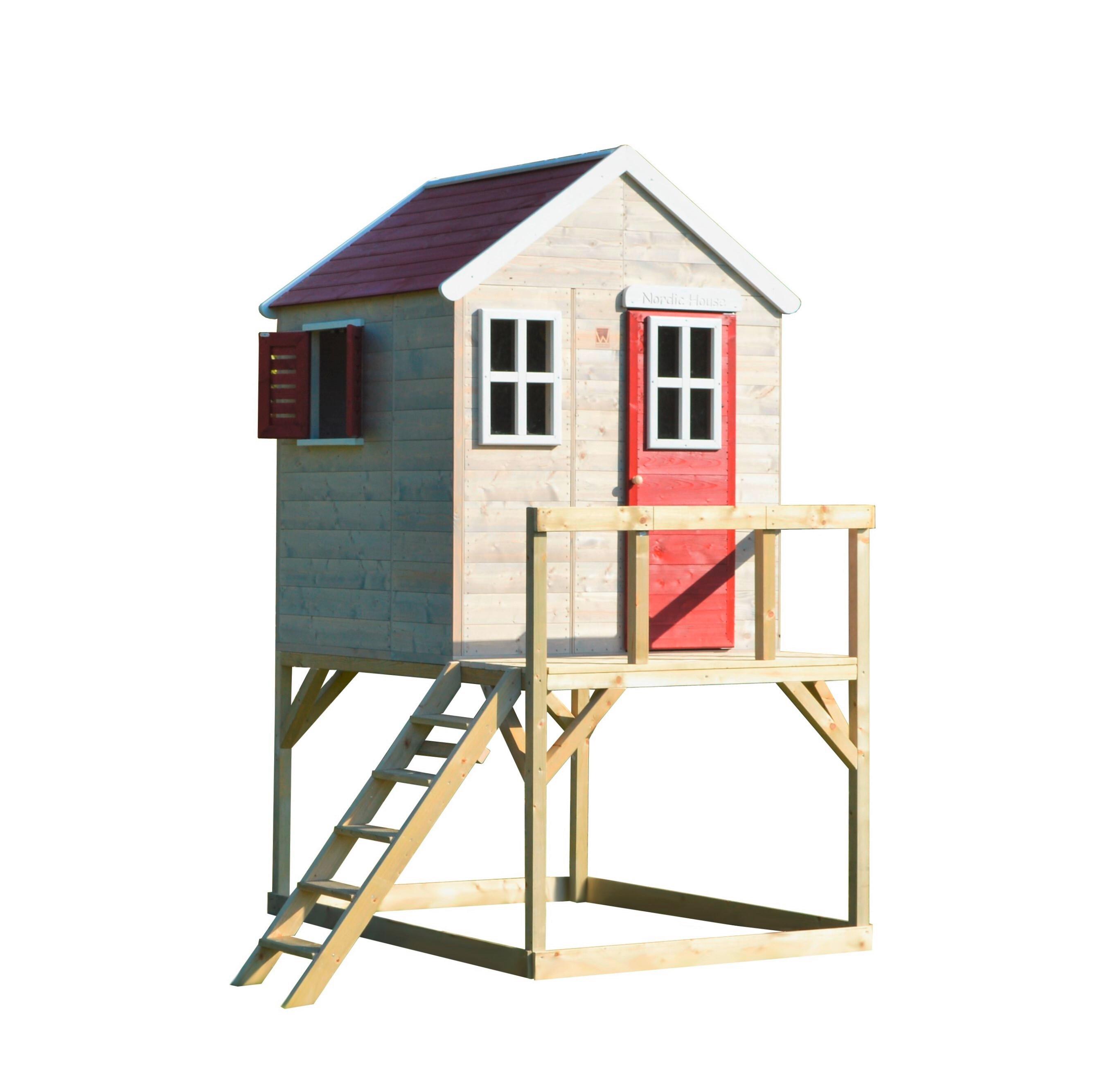 Spielhaus Storch Naturfarben/rot, B: 197 Cm - Rot/Naturfarben, KONVENTIONELL, Holz (197/242/167cm)