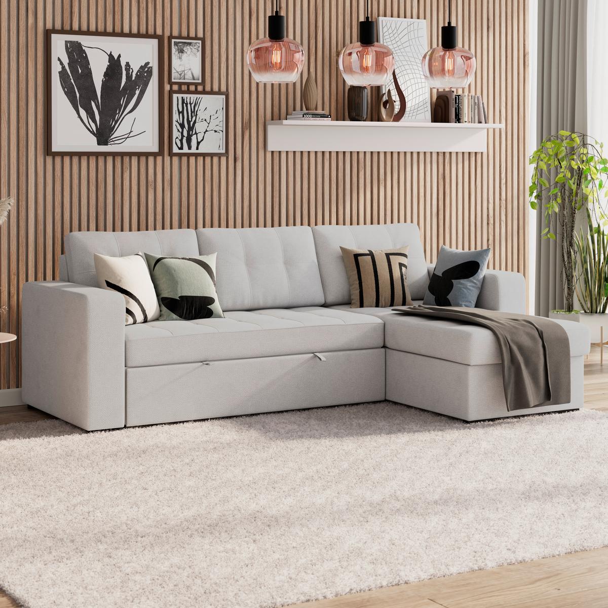 Sedačka TURIN, obojstranná, slonovinová tk. CROWN - slonovinová, Trend, kov/drevo (239/160cm)