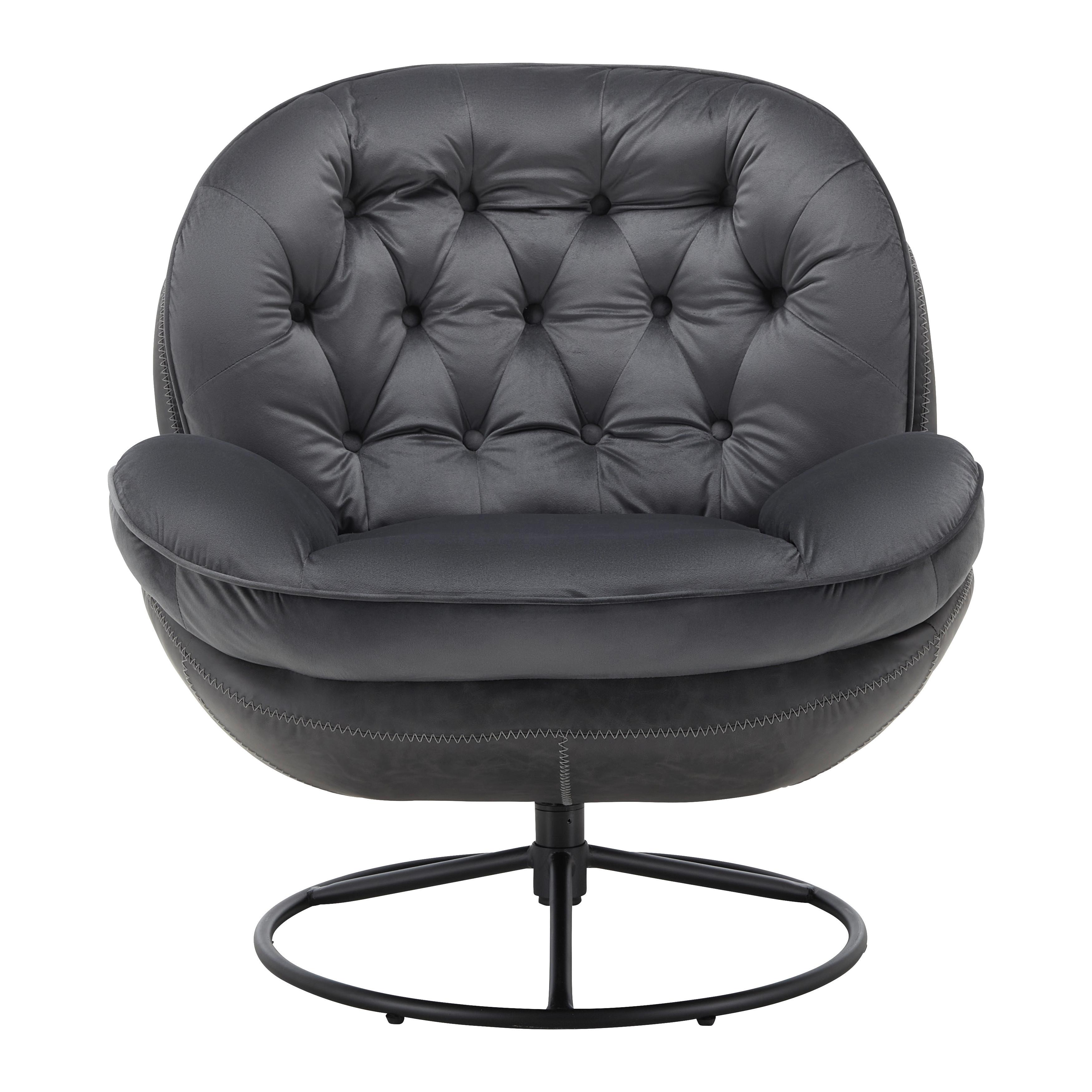 Kreslo S Taburetkou Essy Koženka/zamat Čierne - čierna/sivá, Moderný, kov/textil (82,5/84,5/85,5cm) - Bessagi Home