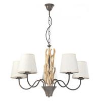 Hängeleuchte 4899/5p - Schwarz/Weiß, Natur, Holz/Textil (80/84cm)