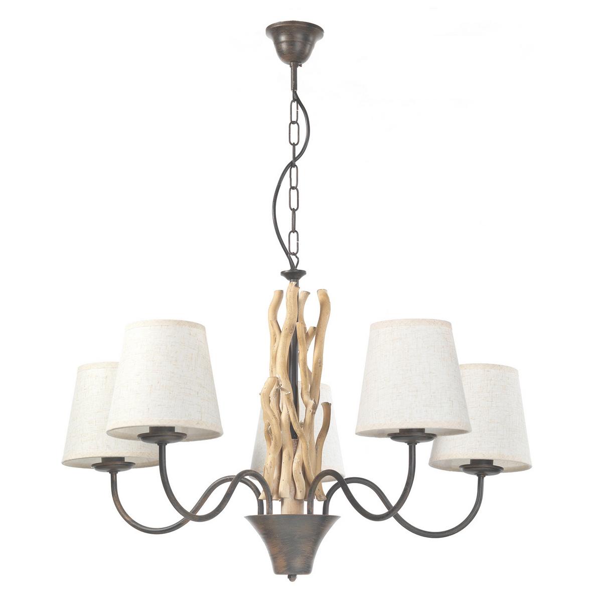 Hängeleuchte 4899/5p - Schwarz/Weiß, Natur, Holz/Textil (80/84cm)