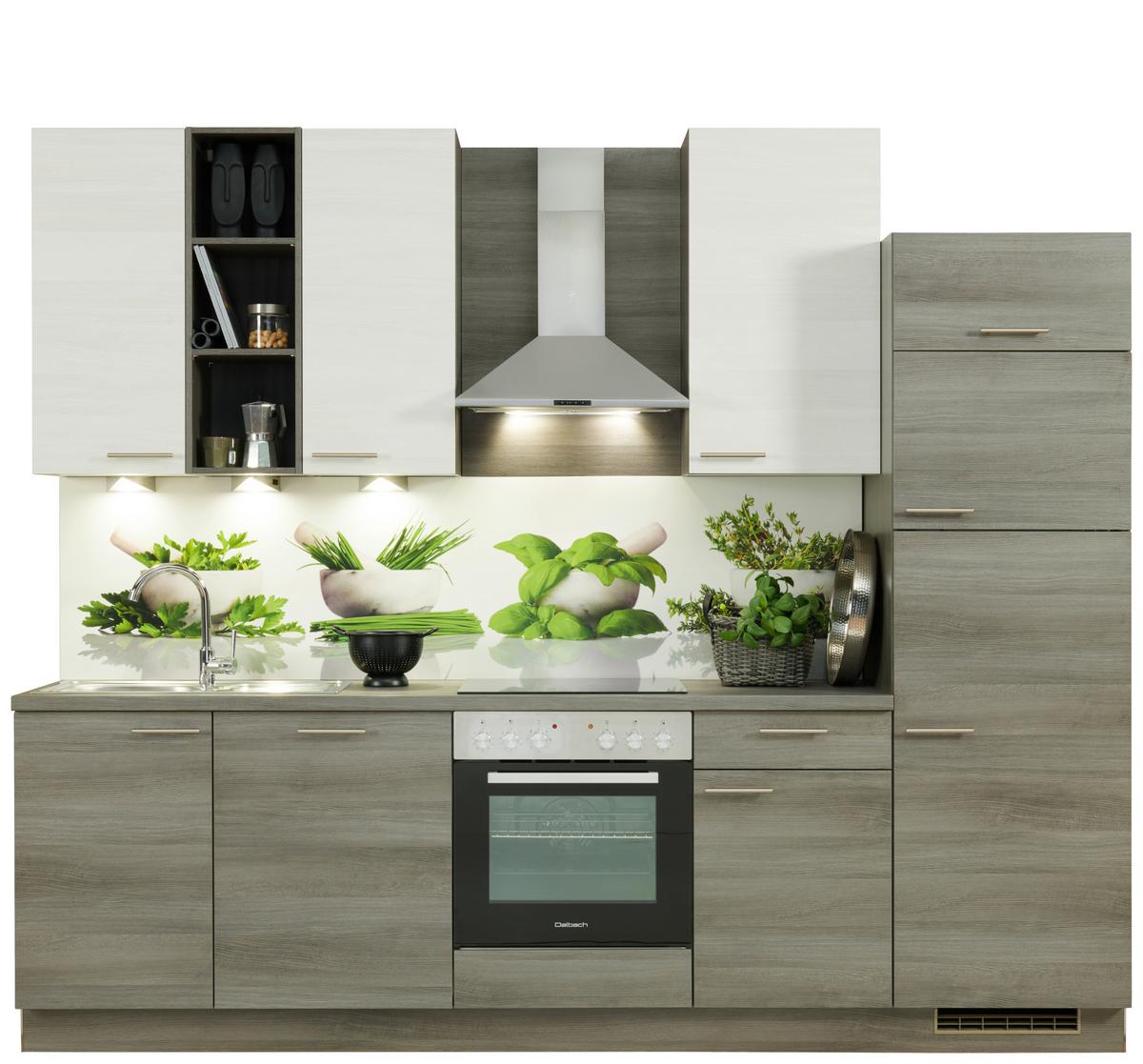 Küchenzeile Plan mit Geräten B: 280 cm Eiche Dekor/Weiß - Trend, Holzwerkstoff (280cm) - Express