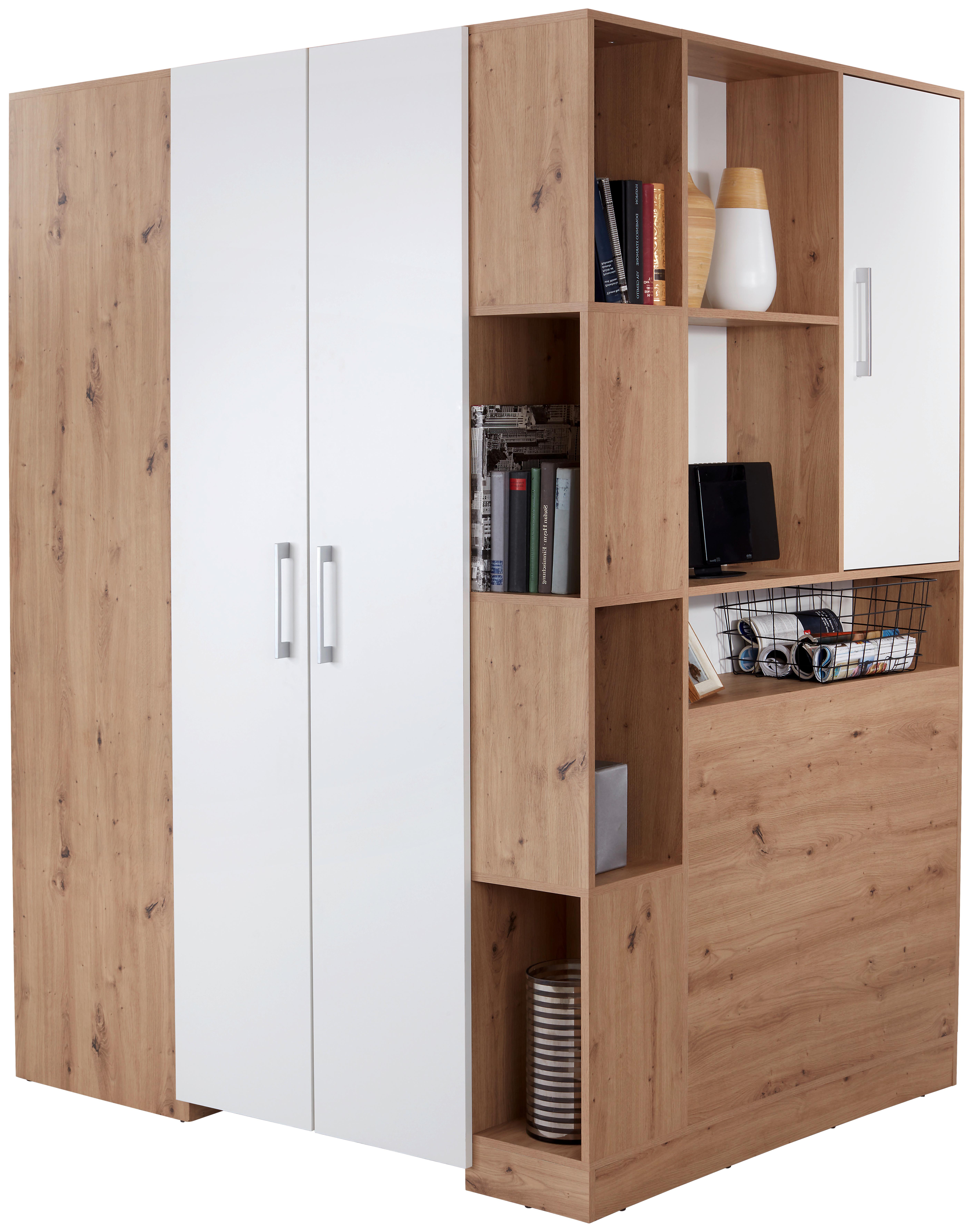 Eckschrank Begehbar mit Regal 150cm Box, Eiche Dekor/Weiß - Weiß/Eiche Artisan, MODERN, Holzwerkstoff (150/205/120cm) - Ondega
