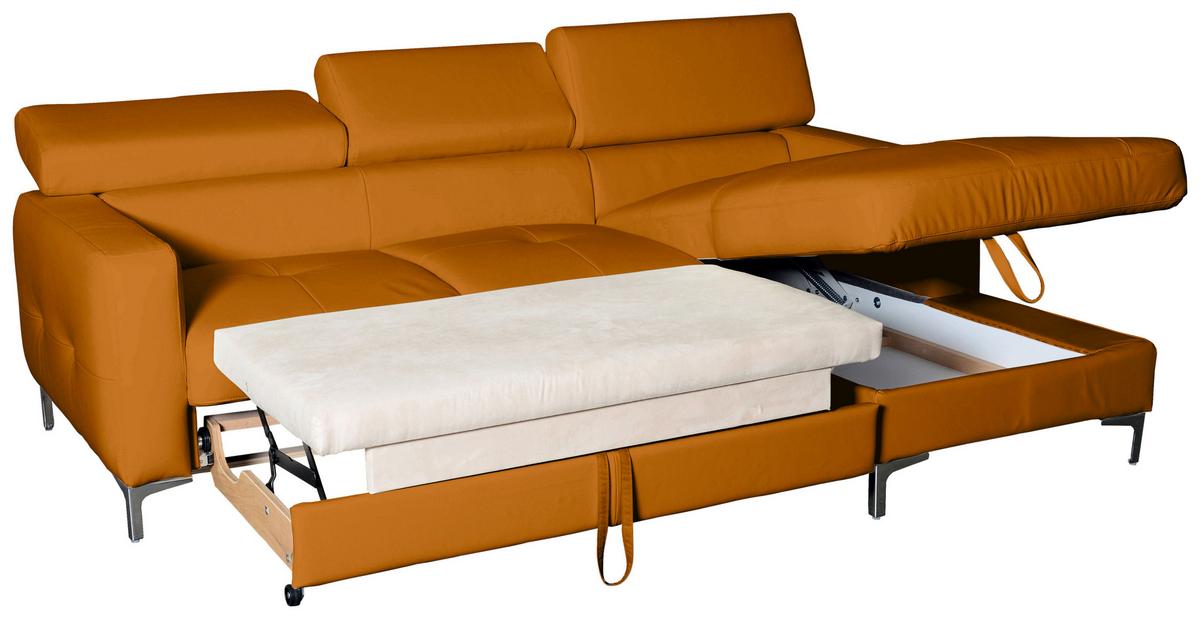 Ecksofa Mit Schlaffunktion Sammy Gelb - Chromfarben/Gelb, Design, Leder (227/168cm) - Livetastic