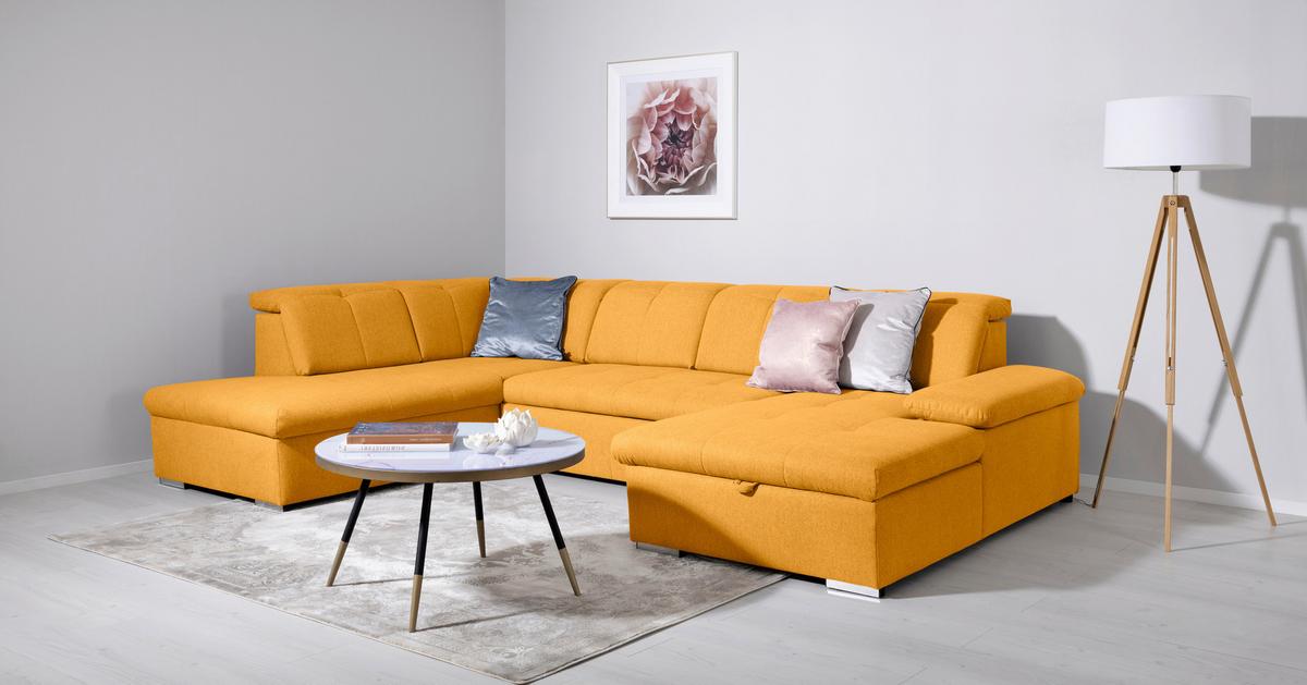 Wohnlandschaft Ramzes Gelb U: 215x328x173 cm - Beige/Gelb, Design, Textil (215/328/173cm) - MID.YOU